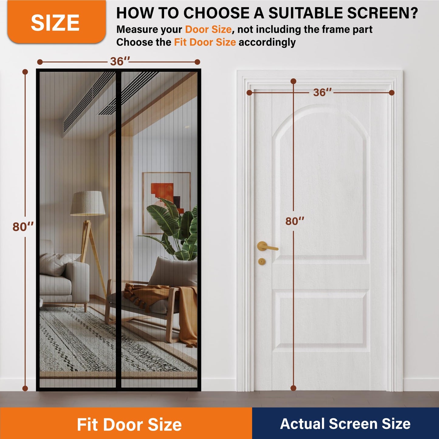 Magnetic Screen Door, Door Screen Magnetic Closure-Keeps Bugs Out Let Breeze in, Heavy Duty Mesh - Pet and Kid Friendly, Works with Front Doors, Sliding Doors (Fit Door Size 36 x 98 Inch)
