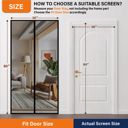 Magnetic Screen Door, Door Screen Magnetic Closure-Keeps Bugs Out Let Breeze in, Heavy Duty Mesh - Pet and Kid Friendly, Works with Front Doors, Sliding Doors (Fit Door Size 36 x 98 Inch)