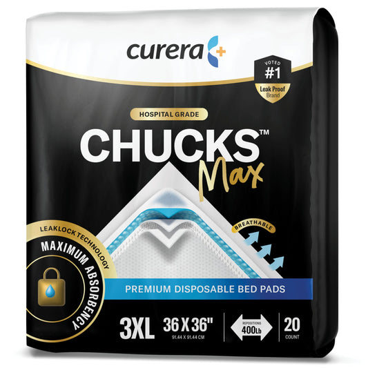 Curera CHUCKS MAX Adult Disposable Bed Pads 3XL (36 x 36"), 400 Lbs. 20 Pads, Package May Vary