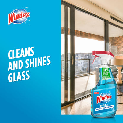 Windex Glass and Window Cleaner Spray Bottle, Packaging Designed to Prevent Leakage and Breaking, Surface Cleaning Spray, Original Blue Scent, 23 Fl Oz