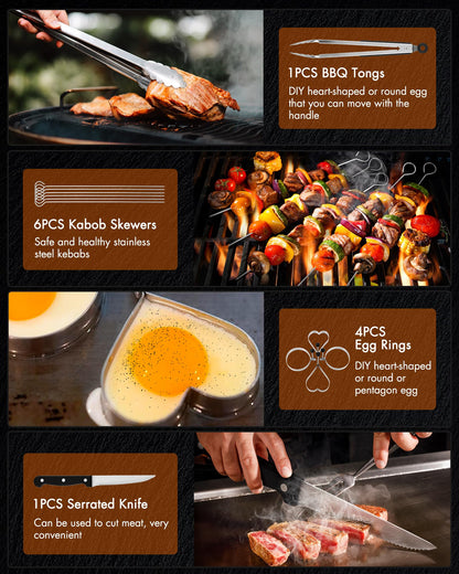 Griddle Accessories Kit - 136PCS Flat Top Grill Accessories for Blackstone and Camp Chef Metal Spatula Tools Set with Burger Press Scraper Tongs Carry Bag for Outdoor Grilling BBQ Cooking