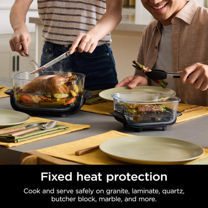 Ninja Crispi Air Fryer, Microwave, Freezer & Dishwasher Safe, Non Toxic Glass Portable Cooking System, 4 QT & 6 Cup Glass Containers with Storage Lids, Easy Meals, Air Fry, Bake, Stone, FN101ST