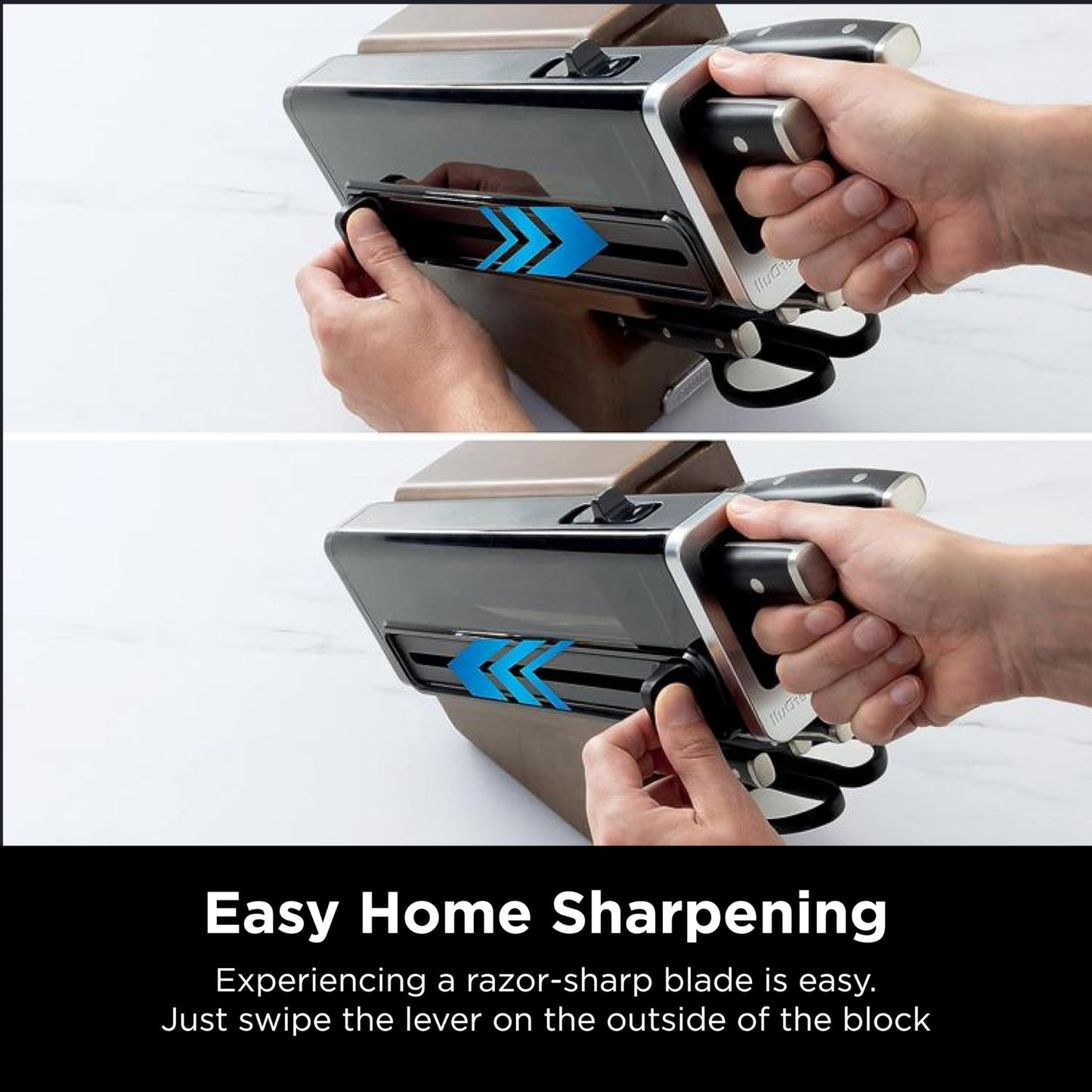 Ninja K52015 Foodi NeverDull 15 Piece Premium Knife System, Wood Series Block, German Stainless Steel, with Built-in Sharpener, Stainless Steel/Walnut