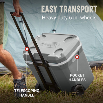 Coleman Classic Series Insulated Portable Wheeled Cooler, Leak-Resistant Outdoor Hard Cooler Keeps Ice up to 5 Days, 65-Quart