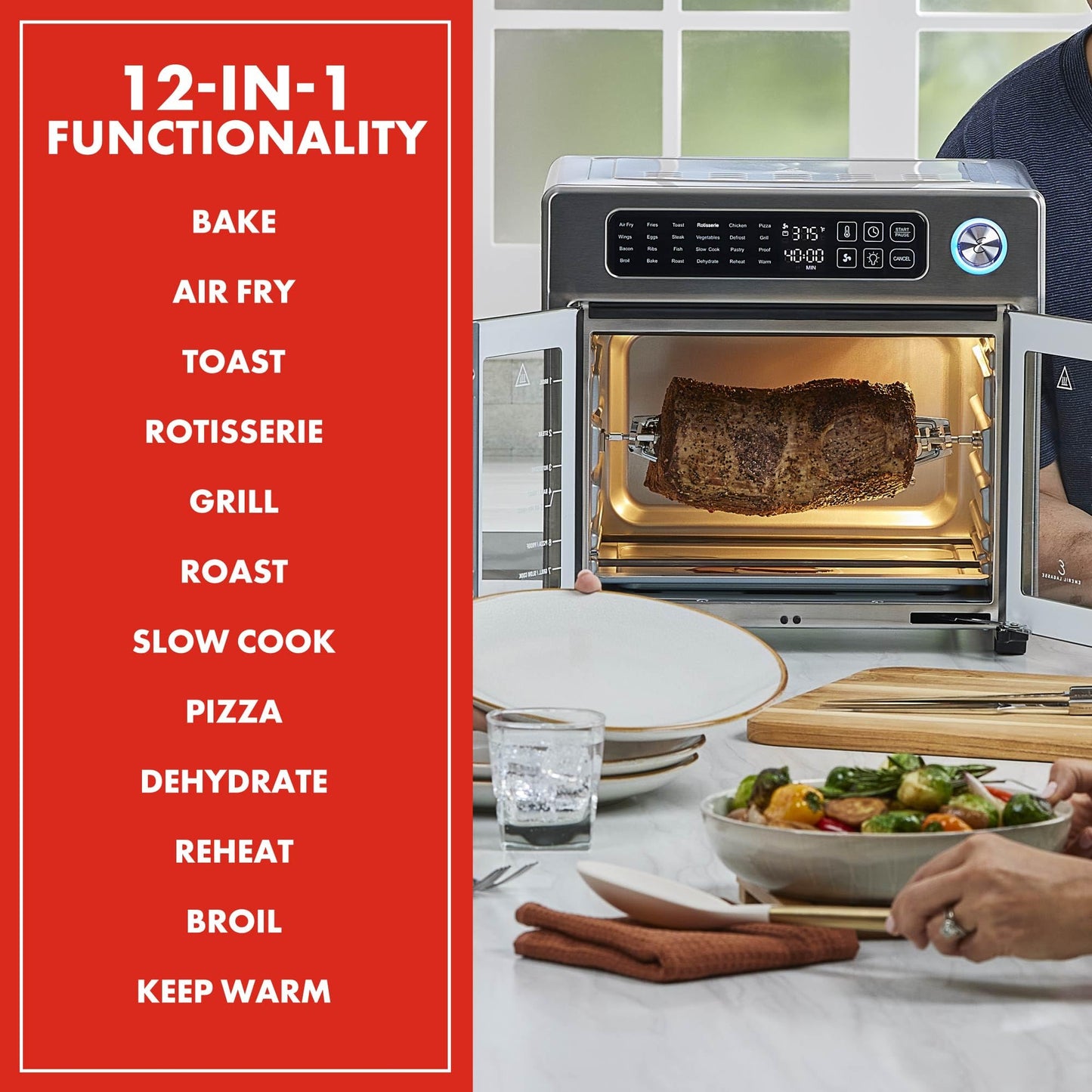 Emeril Lagasse Extra Large French Door Air Fryer Toaster Oven Combo, 24 Cooking Functions and Digital Controls, 7 Accessories Included, Stainless Steel Finish, 26QT Capacity