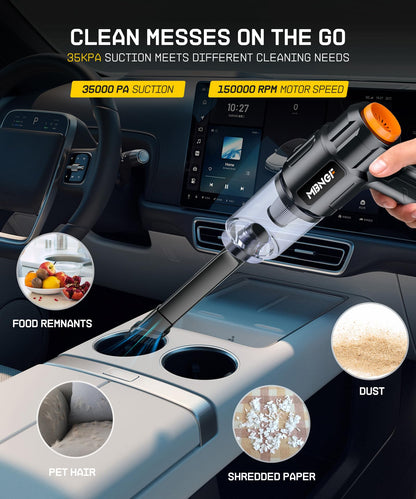 MBNGF Car Vacuum Portable Cordless, 35000PA High Power Suction & Blower, Wireless Handheld Vacuum Cleaner for Car, Home, Office, Pet(Abyssal Black)