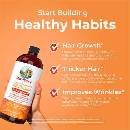 MaryRuth's Liquid Multivitamin + Hair Growth | Clinically Tested for Thicker Hair & Facial Wrinkles in Women | Biotin 10000mcg | Lustriva Hair Growth Supplements | Skin Care | Ages 18+ | 30 Fl Oz