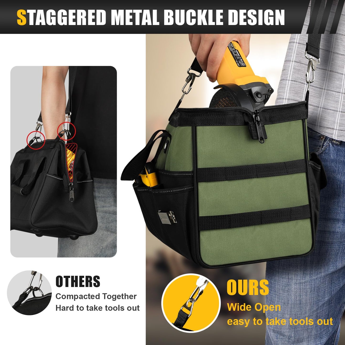 UUP 18-Inch Large Tool Bag, 16-Pocket Portable Tool Box Organizer Storage, Heavy Duty Tactical Toolbag with Big Zipper, Travel Carry Toolbox, Father Day Dad Men Electrician Contractor Welding Gift