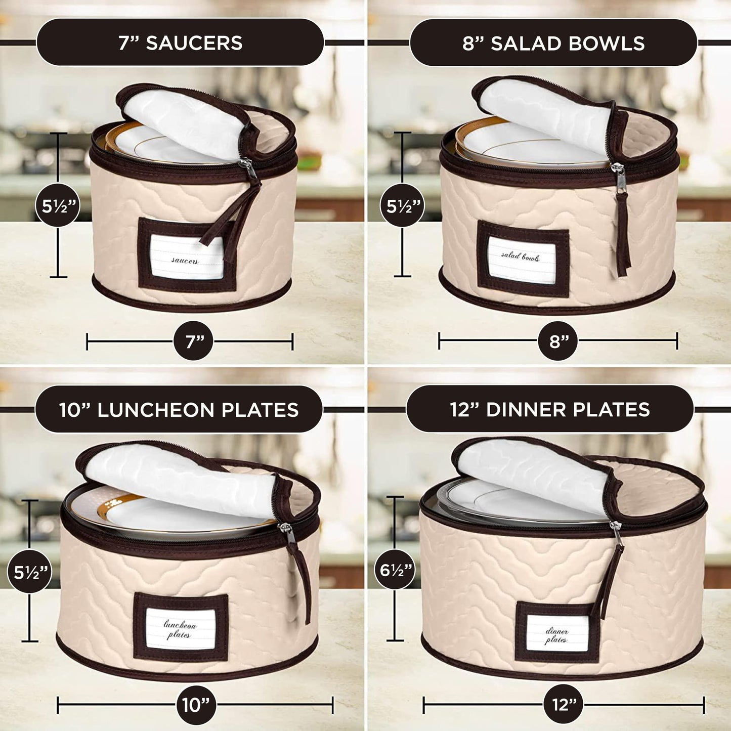 China Storage Containers 5-Piece Set Moving Boxes for Dinnerware, Glasses, Plates, Mugs and Saucers Sturdy Quilted Microfiber Dish Organizer with Dividers for Seasonal Storage - Holds Set of 12