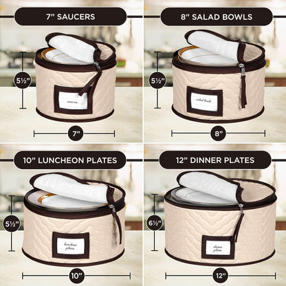 China Storage Containers 5-Piece Set Moving Boxes for Dinnerware, Glasses, Plates, Mugs and Saucers Sturdy Quilted Microfiber Dish Organizer with Dividers for Seasonal Storage - Holds Set of 12