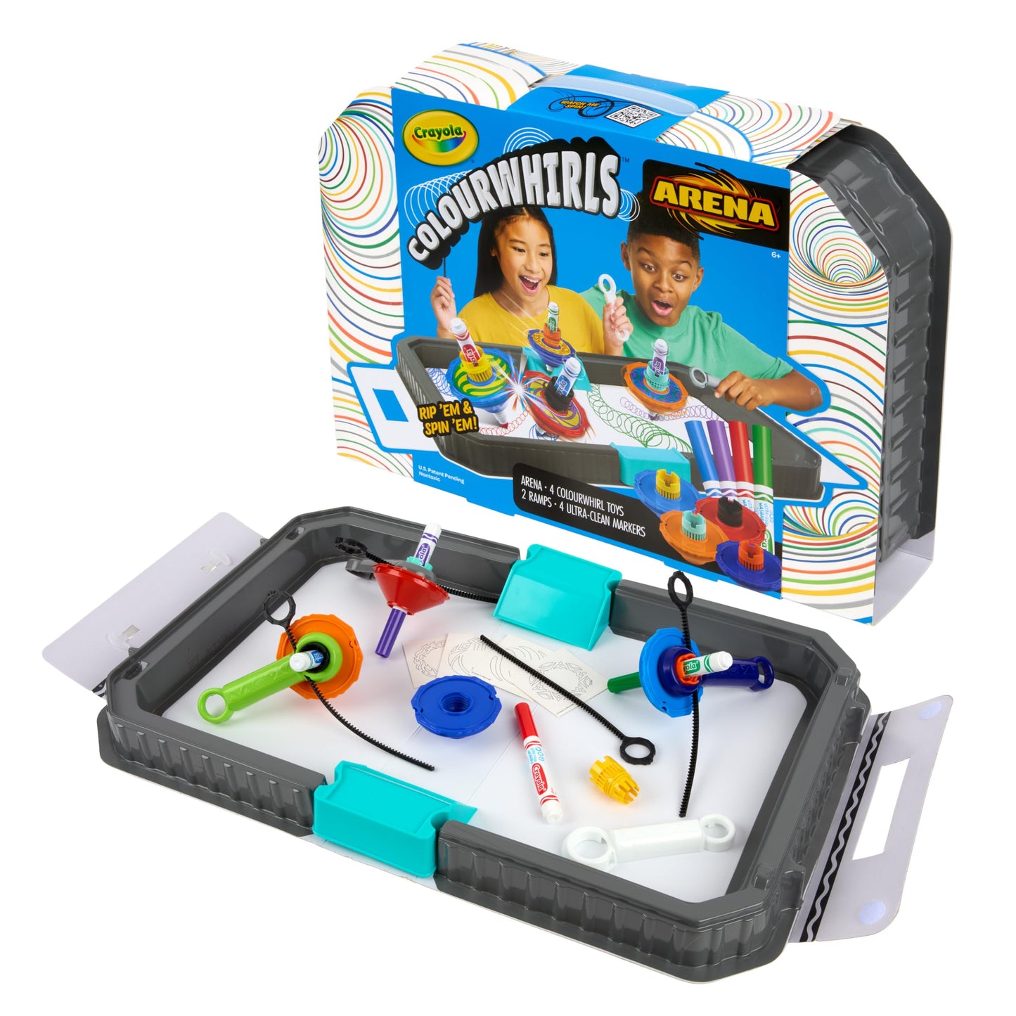 Crayola Colourwhirls Battle Arena Art Game, DIY Gyro Spin Art Toy, 4 Battling Spinning Top Toys, Birthday, Holiday for Kids, Ages 6+