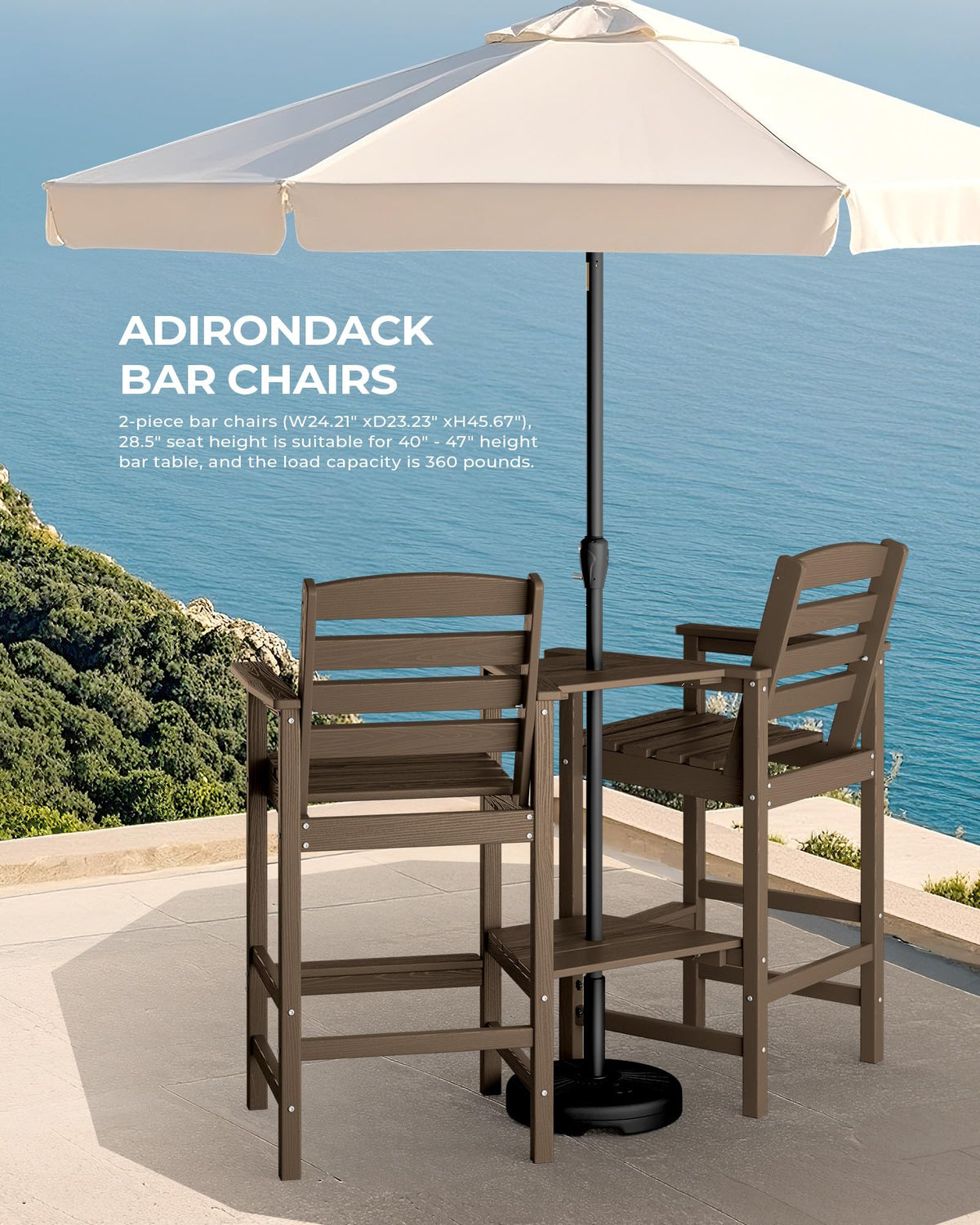 SERWALL Tall Adirondack Chairs Set of 2 with Connecting Table, Coffee
