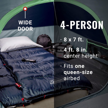 Coleman Skydome Tent with 5 Minute Setup, 4-Person Weatherproof Tent with Rainfly & Carry Bag, 20% More Headroom Than Traditional Canopies