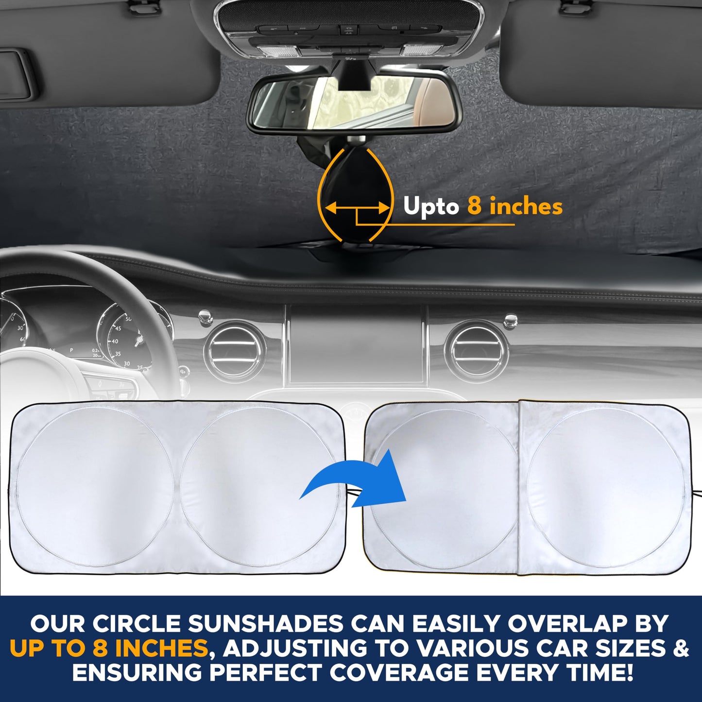 EcoNour Car Shade Front Windshield | Windshield Dash Protector for Maximum UV Rays and Sun Heat Protection | Sun Visor Car Interior Accessory for Cooler Interior | Large (64 x 34 inches)