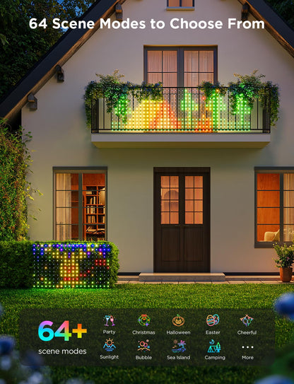 Govee Outdoor Net Lights, 2.8 × 9.4ft with RGBIC and DIY Functions, 480 LEDs Smart Net Lights with 64 Modes for Bush Patio Decor, IP65 Waterproof, Compatible with Alexa & Google Assistant, Green Wire