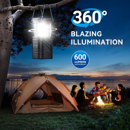 LETMY 4 Pack Camping Lantern, Rechargeable LED Lanterns, Solar Lantern Battery Powered Hurricane Lanterns Flashlight with 3 Powered Ways & USB Cable for Emergency, Power Outage, Hurricane Supplies