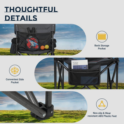 Overmont Oversized Folding Camping Chair - 450lbs Support with Padded Cushion Cooler Pockets - Heavy Duty Collapsible Chairs for Sports Garden Beach Fishing