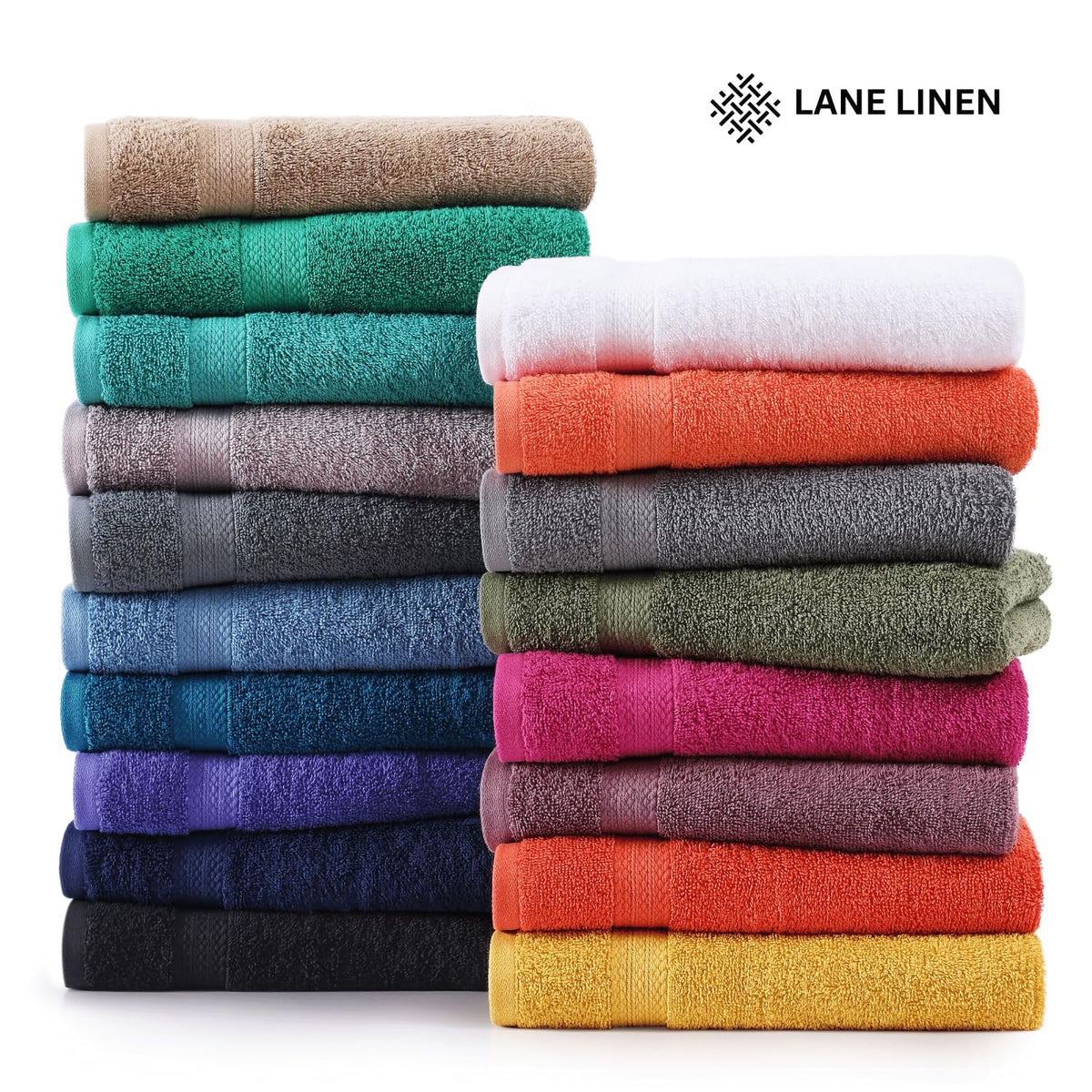 LANE LINEN Cotton Bath Towel Set - 24 Pcs - Highly Absorbent, Quick Dry & Ultra Soft - 2 Bath Sheets, 4 Bath, 6 Hand Towels, 8 Washcloths, 4 Fingertip - Oeko Tex Certified - Space Grey