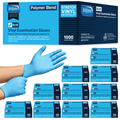 Inspire Nitrile-Vinyl Blend Gloves Disposable Latex Free Multipurpose Blue Disposable Gloves Cooking Gloves Cleaning Gloves (1000, Large)