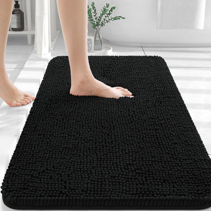 OLANLY Black Bathroom Rug 30x20, Extra Soft Absorbent Chenille Bath Rugs, Rubber Backing Quick Dry, Machine Washable Bath Mats for Bathroom Floor, Tub and Shower, Home Decor Accessories