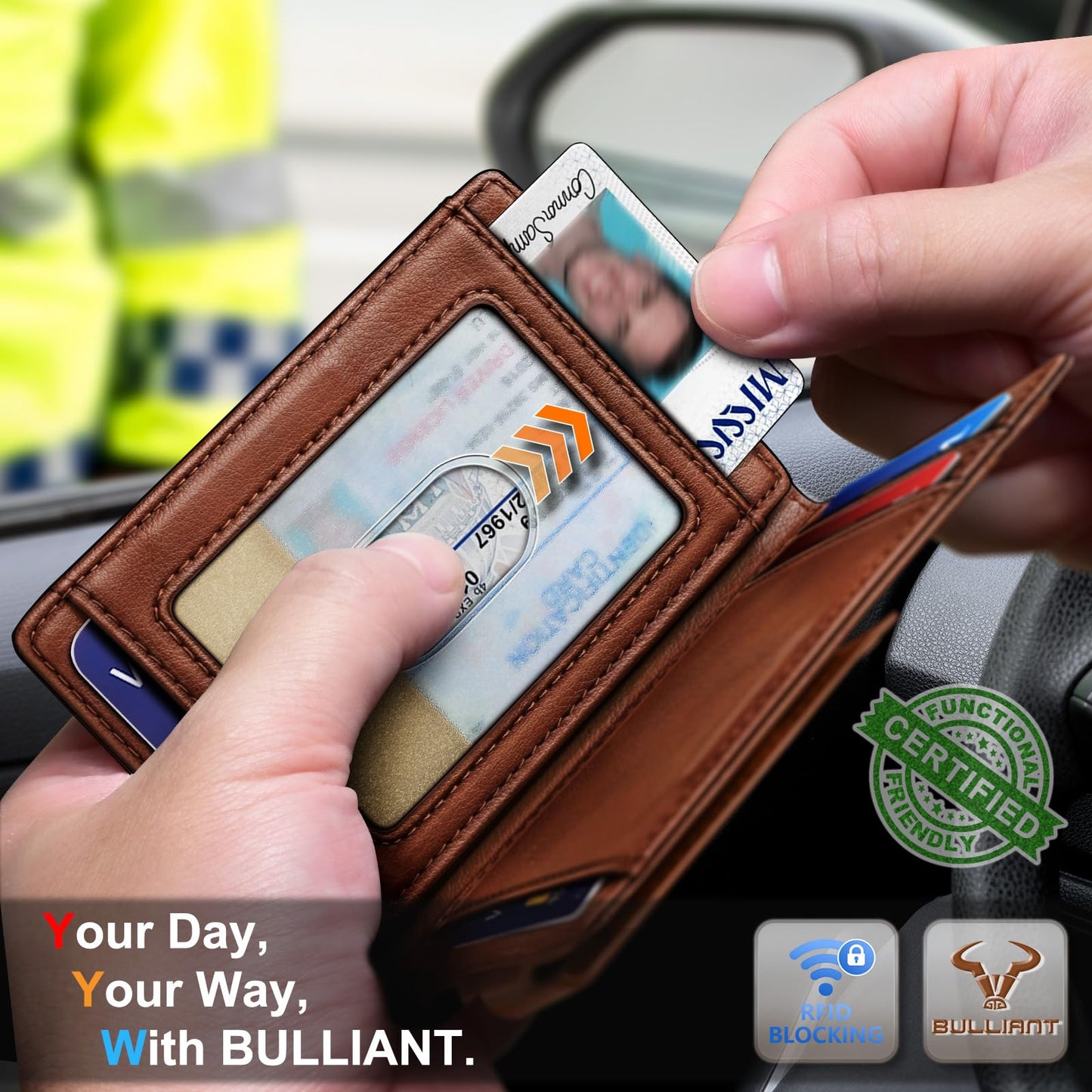 BULLIANT Magnetic Closure Slim Wallet-Genuine Leather Front Pocket Wallet for Men,RFID Blocking,Holds 12 Cards and Money Clip