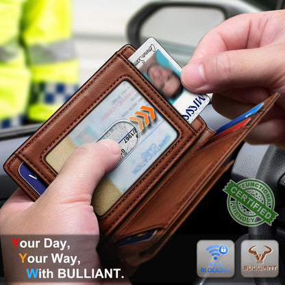 BULLIANT Magnetic Closure Slim Wallet-Genuine Leather Front Pocket Wallet for Men,RFID Blocking,Holds 12 Cards and Money Clip