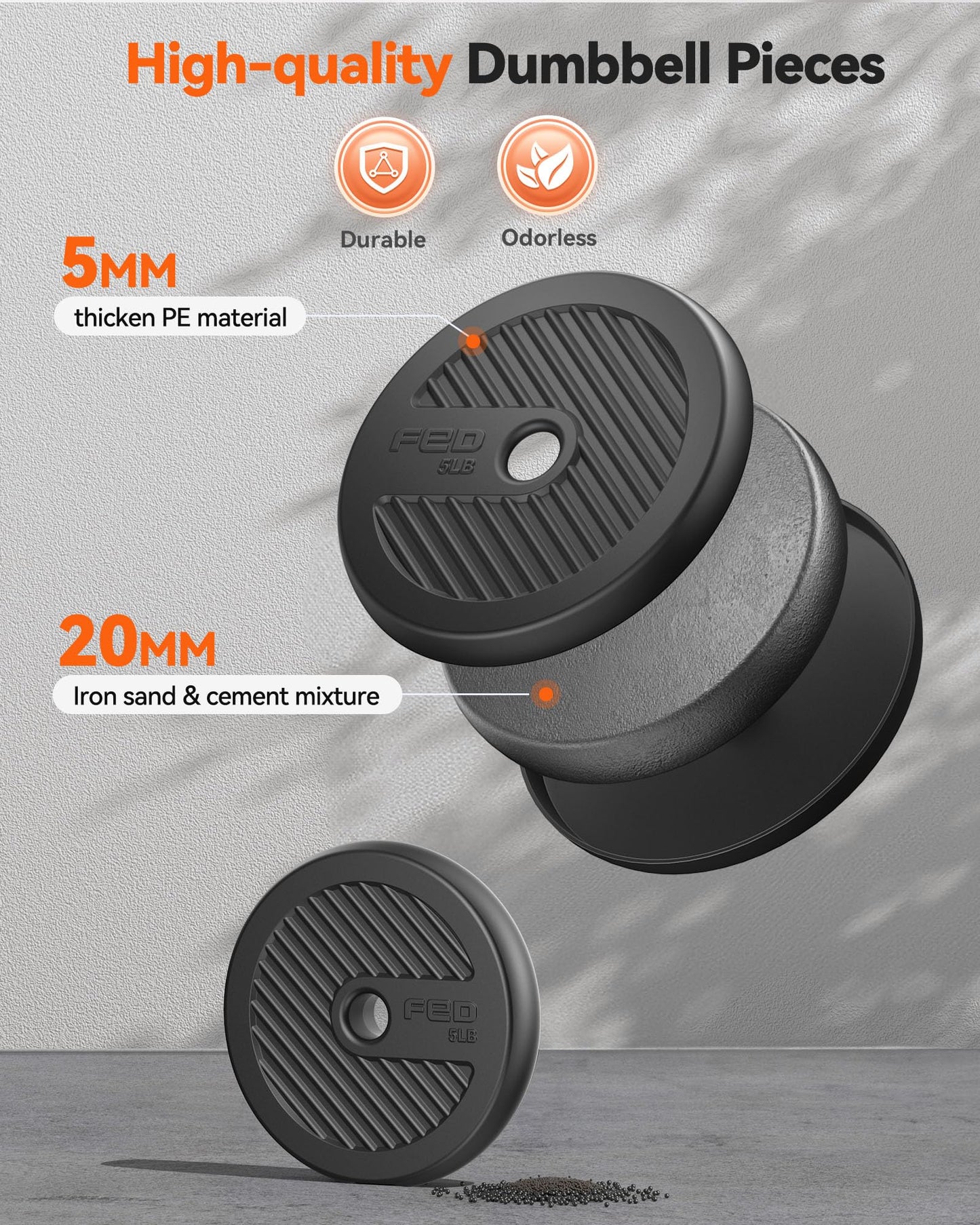 FEIERDUN Adjustable Dumbbells, 20lbs Free Weight Set with Connector, 4 in1 Dumbbells Set Used as Barbell, Kettlebells, Push up Stand, Fitness Exercises for Home Gym Suitable Men/Women