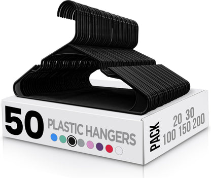 Utopia Home Clothes Hangers 50 Pack - Plastic Hangers Space Saving - Durable Coat Hanger with Shoulder Grooves (Black)
