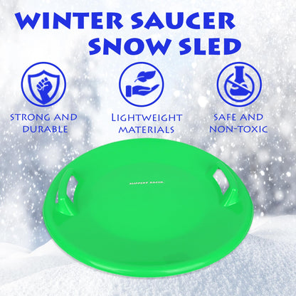Slippery Racer Heavy-Duty Cold Resistant Downhill Pro Adults and Kids Plastic Outdoor Winter Saucer Disc Snow Sled with Handles (Green, 1 Pack)