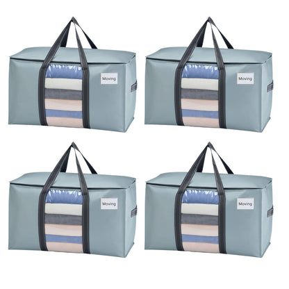 VENO 4 Pack Moving Bags, Moving Supplies, Moving Boxes, College Packing Storage Boxes with Lids Alternative, Heavy Duty Totes, Extra Large, Sturdy Handles, Zipper (Light Blue with Window, 4 Pack)