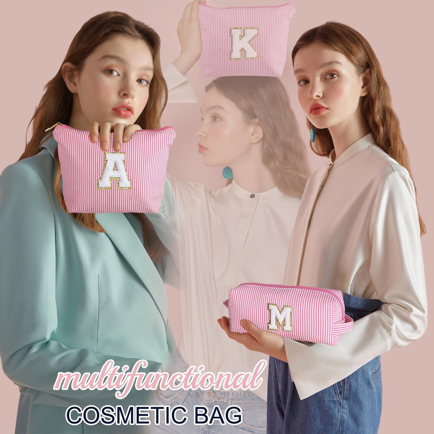 YOOLIFE Valentines Day Gifts for Kids Teen Girls Women | Initial Makeup Bag | Pink Cosmetic Bag Travel Bags | 11 12 13 14 15 16 Years Old Girl Gift Teacher Gift Teen Girl Gifts Trendy Stuff A