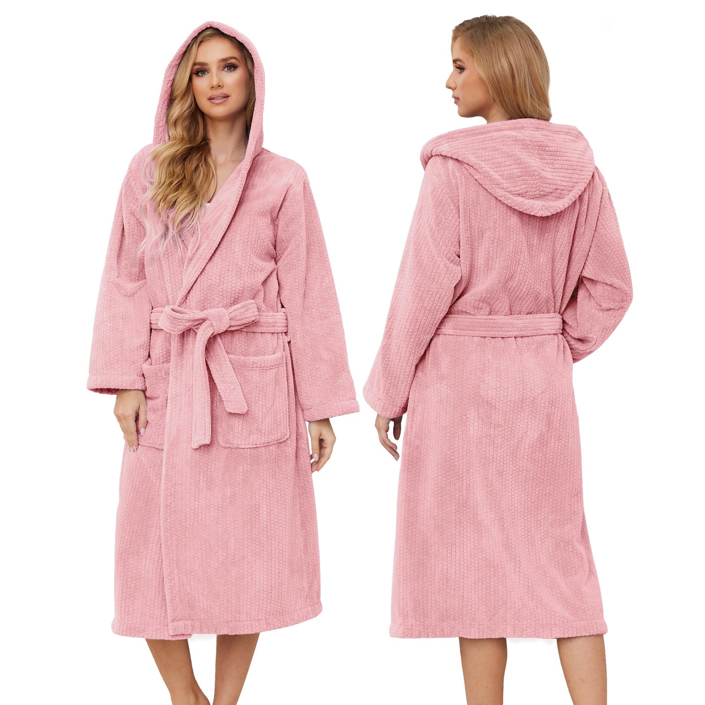 PJGGZ Hooded Bathrobes for Women, Soft Long Towel Robes for Women - Quick Dry yet Warm(Light Pink, L/XL)