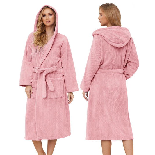 PJGGZ Hooded Bathrobes for Women, Soft Long Towel Robes for Women - Quick Dry yet Warm(Light Pink, L/XL)