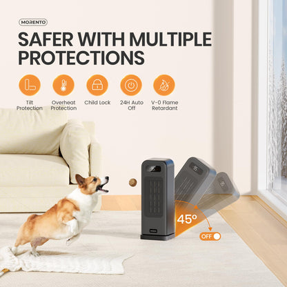 MORENTO Space Heaters for Indoor Use, Smart Space Heater, Wi-Fi & Voice Control, Portable Heater with Thermostat, 1500W Electric Heater, 12H Timer, Quiet Space Heater for Office Bedroom Home (Black)