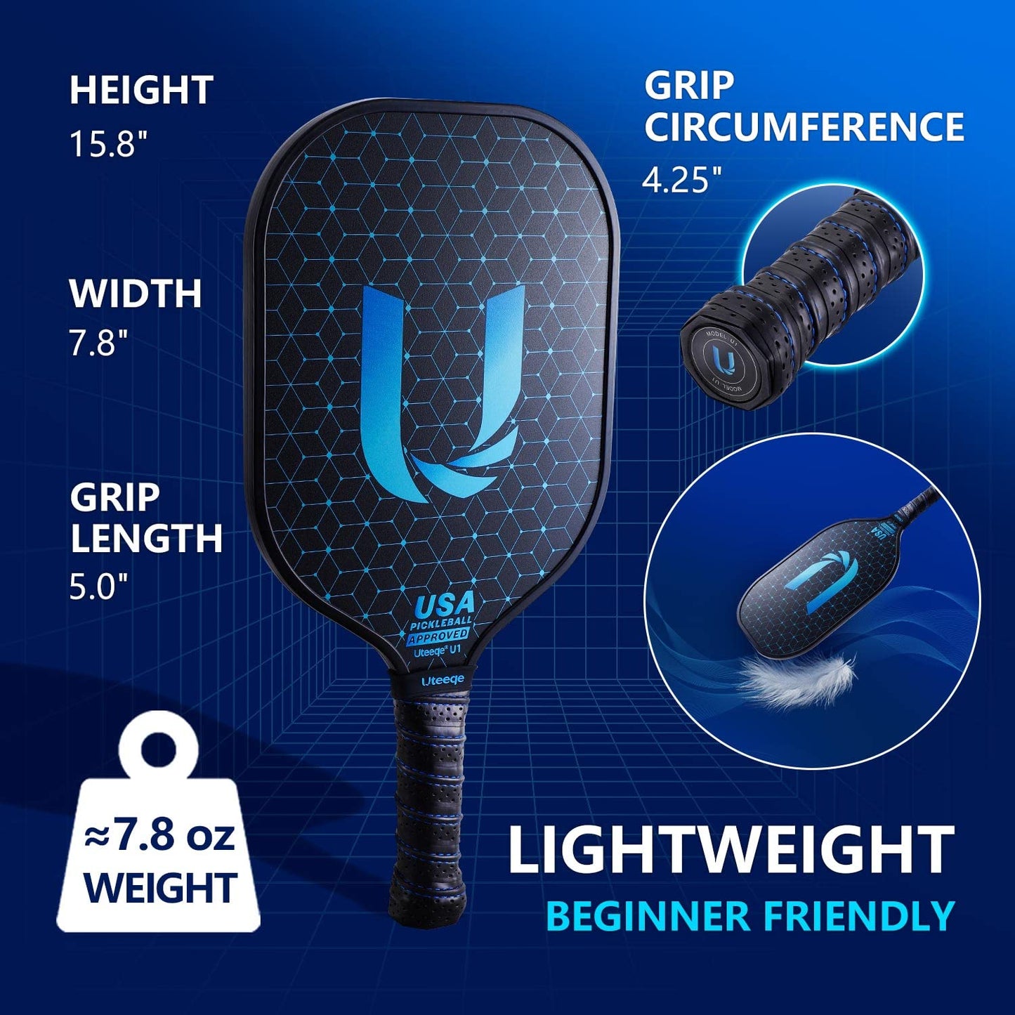 Pickleball Paddles, Graphite Pickleball Paddles Set of 2【Textured High Grit & Spin】【Thermoformed】 USAPA Approved Lightweight Non-Slip Contour Grip Pickleball Rackets Incl. 4 Outdoor Balls & Carry Bag