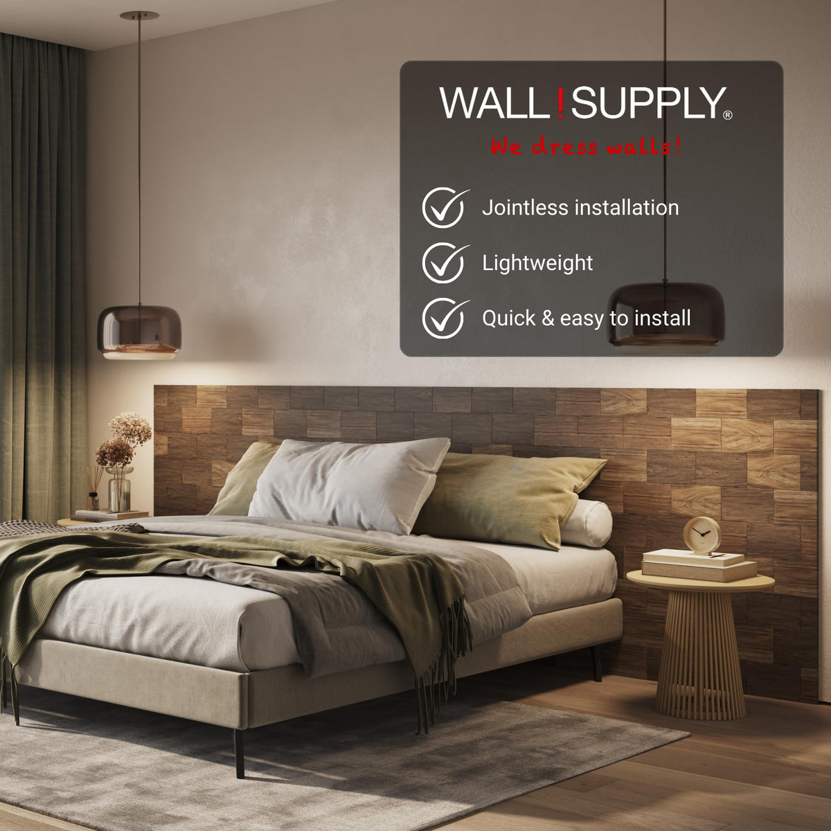 Wall!Supply UltraWood Big Square Reclaimed Teak Wood 3D Wall Panels - Home Decor Wallpaper Alterantive for Living Room, Bedroom, and Office - Easy Installation DIY Room Decor - 10 Pack 9.68 Sq Ft