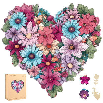 Ruikiyart Valentines Puzzle, Flower Puzzle for Adults 500 Pieces, Heart Flower Wood Jigsaw Puzzles, Wooden Puzzles for Adults Great Valentines Gift for Family Games Adult Home Decoration (17.3"*16.4")