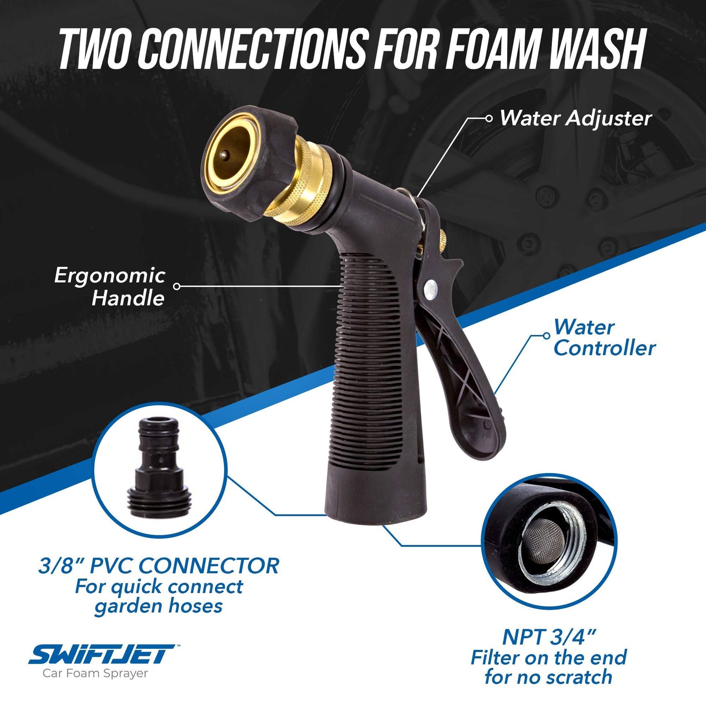 SwiftJet Car Wash Foam Gun + Microfiber Wash Mitt - Foam Cannon Works with Any Soap - Garden Hose Car Foam Sprayer - Car Wash Kit - Car Accessories Foam Blaster (Orange Foam Gun with Mitt)