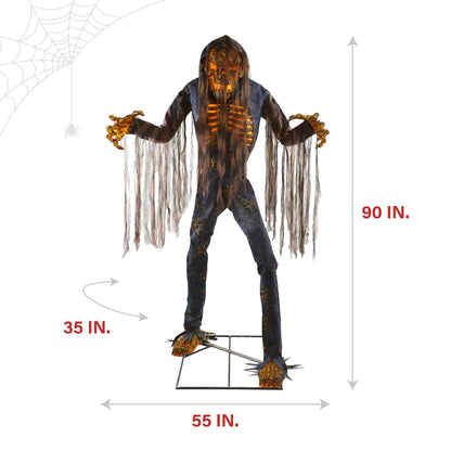 Haunted Hill Farm Motion-Activated 7.5-Ft. Tall Smoldering Ghoul, Plug-in Talking Scare Prop Animatronic with Spooky Sound Effects and Lights for Indoor or Covered Outdoor Creepy Halloween Decoration