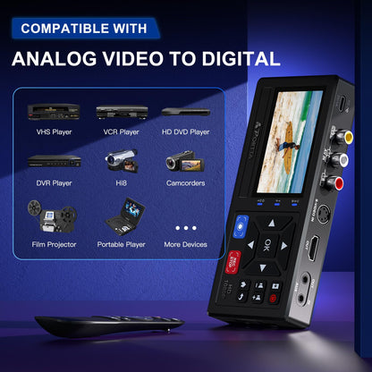 Portta VHS to Digital Converter, Video to Digital Recorder with Remote, Compatible with VHS, VCR, DVR, DVD, Hi8, Mini DV Players, Camcorder, Gaming Consoles (Tapes/DVD Player Not Included)