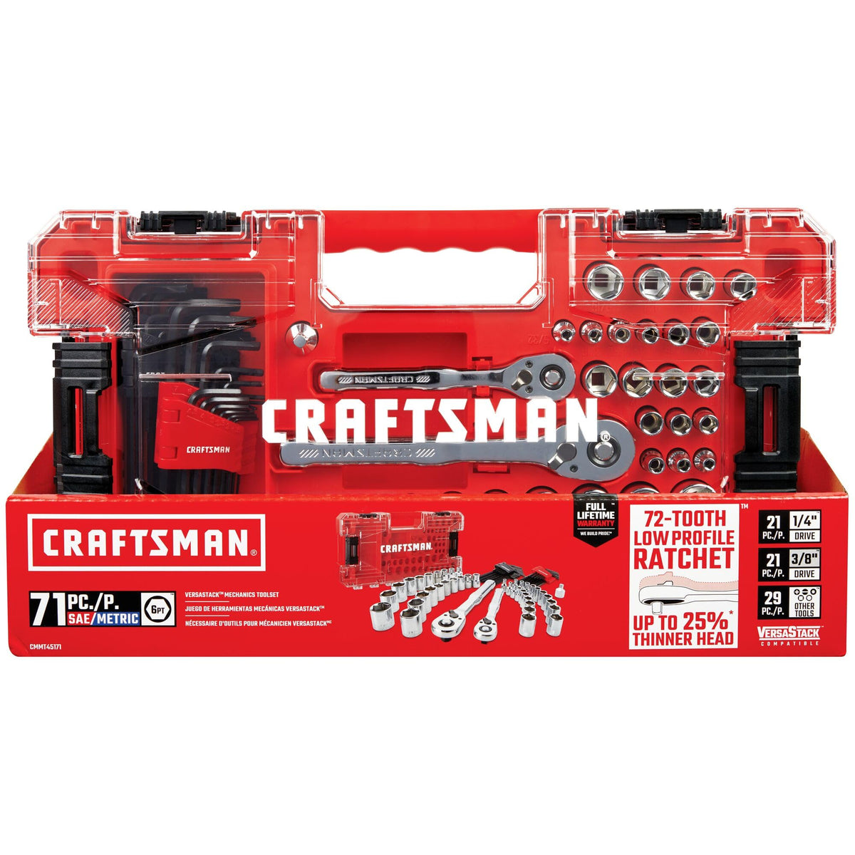 CRAFTSMAN Versastack Mechanics Tool Set, 1/4 and 3/8 Inch Drive, 71 Piece (CMMT45171)