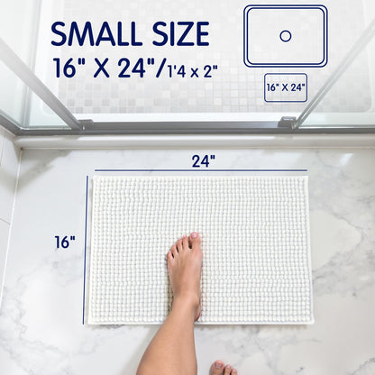 SUBRTEX Bathroom Rugs Chenille Bath Rug Soft Short Plush Bath Mat Soft Shower Mat Water Absorbent Shower Mat Quick Dry Machine Washable(White,16" x 24")