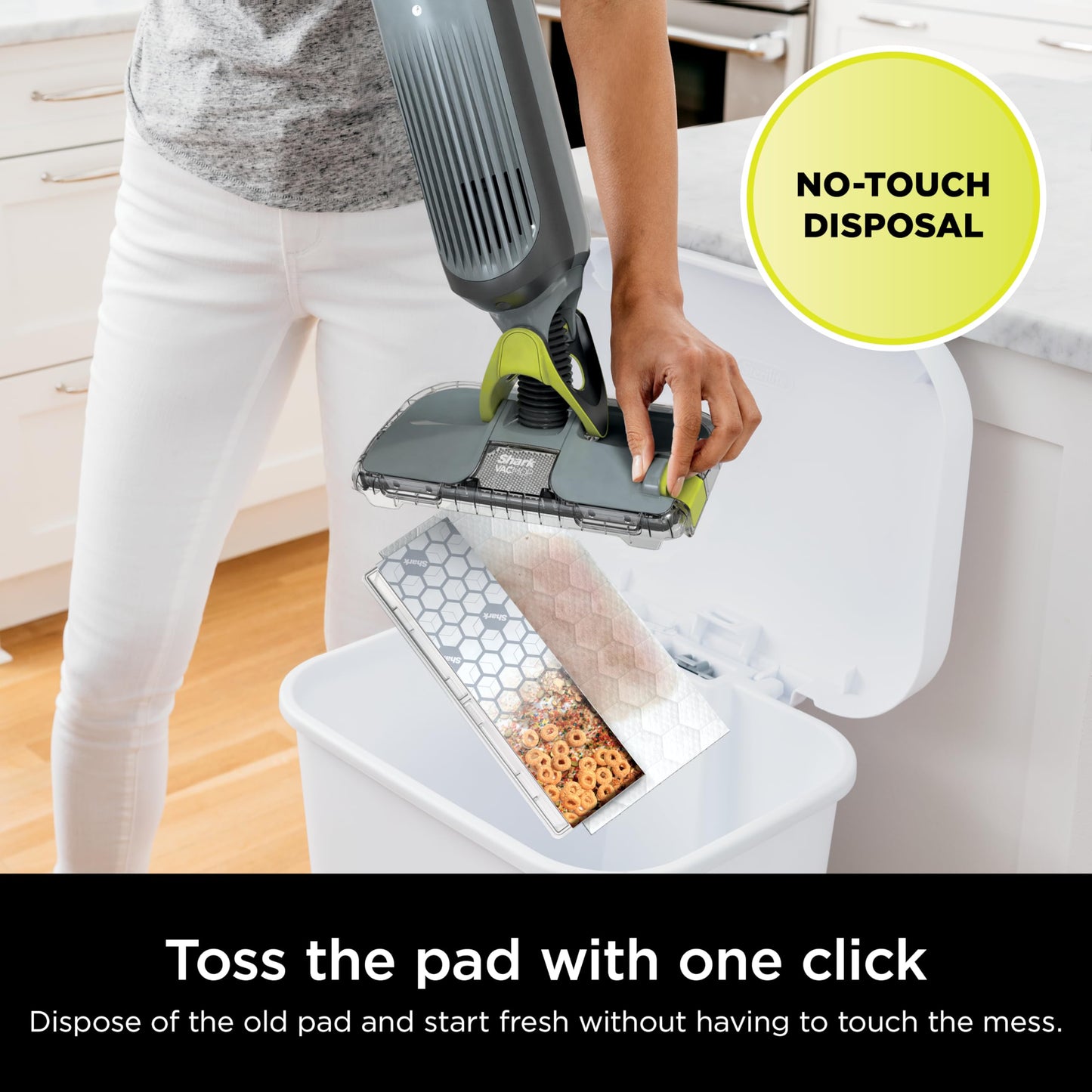 Shark VACMOP Cordless Hard Floor Cleaner, Vacuum and Spray Mop, Powerful Suction, Lightweight, LED Headlights, Includes 4 Disposable Pads, 12oz Multi-surface Cleaning Solution, Gray, VM252