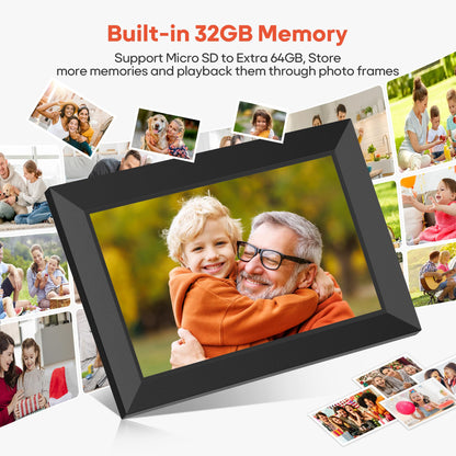 BIGASUO Digital Picture Frame, 10.1" Frameo Digital Frame WiFi with 32GB Memory, 1280x800 IPS Touch Screen, Send Photos/Videos from Your Phone Anywhere, Photo Gifts for Parents and Grandparents