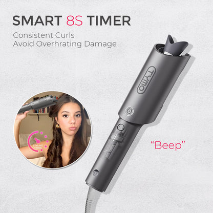 TYMO Automatic Rotating Curling Iron - TYMO CURLPRO Beach Waves Curling Wand, Portable Hair Curler, 500 Million Ionic, Dual Voltage & Lightweight for Travel, Ceramic Coating, 1 Inch, Metallic Gray