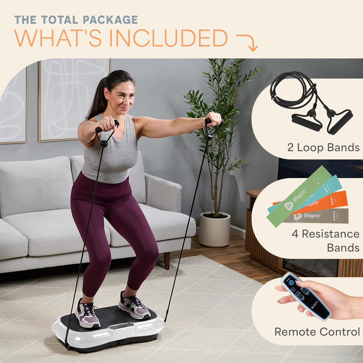 LifePro Vibration Plate Exercise Machine - Whole Body Workout Vibration Fitness Platform w/ Loop Bands - Home Training Equipment for Weight Loss & Toning - Remote, Balance Straps, Videos & Manual