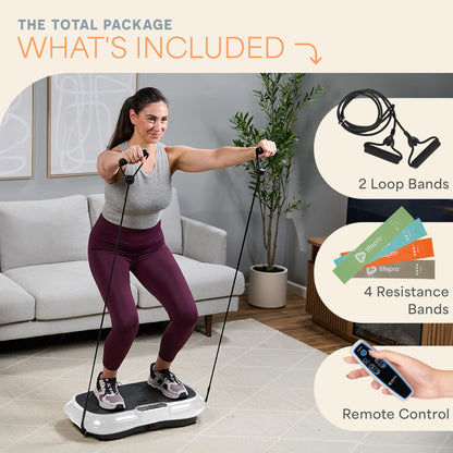 LifePro Vibration Plate Exercise Machine - Whole Body Workout Vibration Fitness Platform w/ Loop Bands - Home Training Equipment for Weight Loss & Toning - Remote, Balance Straps, Videos & Manual