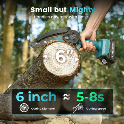Seesii Mini Chainsaw Cordless 6-inch, Handheld Electric Power Chain Saw with 2 Batteries, for Tree Trimming Wood Cutting, Best Gifts for Dad, Husband