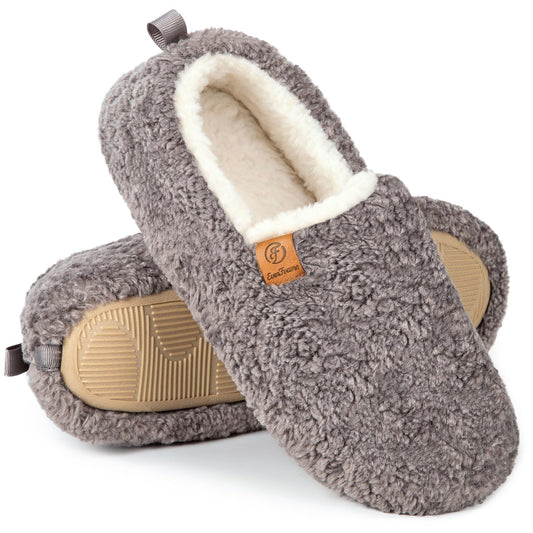 EverFoams Women’s Soft Curly Full Slippers Memory Foam Lightweight House Shoes Cozy Loafer with Polar Fleece Lining Grey,7-8 US