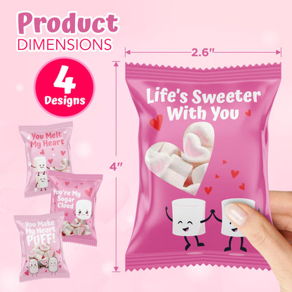 4E's Novelty Heart Marshmallows (24 Packs) Pink & White Valentine Marshmallows Mini Individually Wrapped for Hot Chocolate, Valentines Candy Bulk for Kids Classroom Exchange Party Favors